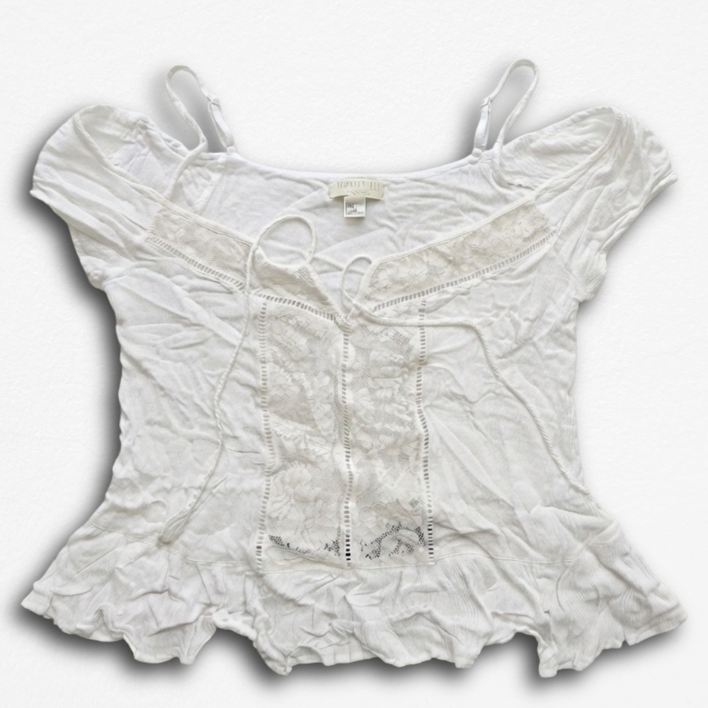 Forever 21 Plus White Boho Lace Peasant Top Cold Shoulder Ruffle Blouse 2X